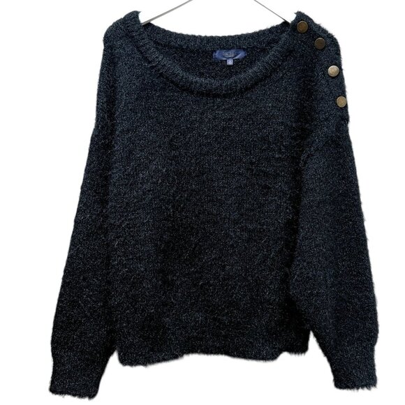 Rachel Roy Womens Sweater Medium Black Fuzzy Knit Oversized Pullover NWT - Picture 1 of 9